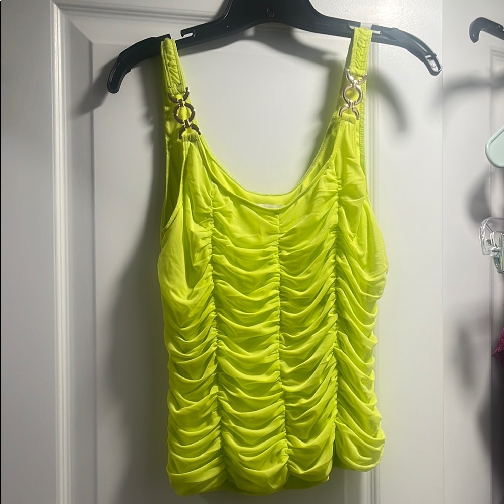 Caché Vibrant Neon Green Ruched Women's Top